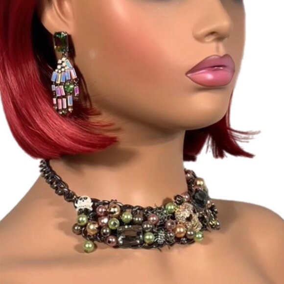 Betsey Johnson Halloween Statement Bib Necklace Skull Spider Cat Ghost Glow Bead - Picture 8 of 16